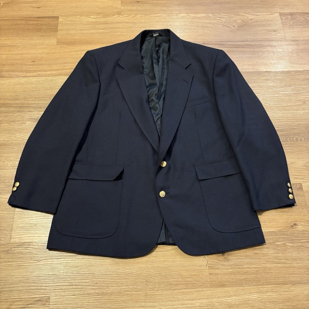 Vintage Oakmont Blazer Men's 46R Solid Navy Blue Sport Coat Gold Buttons Classic